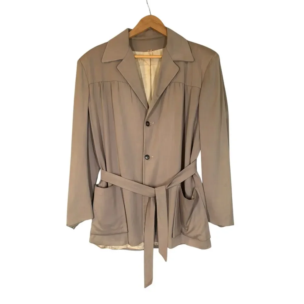 VTG‎ 1950's Gabardine Belted Hollywood Jacket 38R Rockabilly Hepcat Elvis Taupe